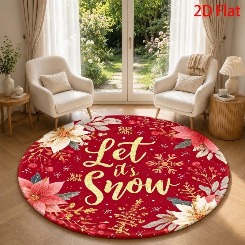 Wholesale Commercial Printing - Tappeto Rotondo Natalizio con Motivo Poinsettia